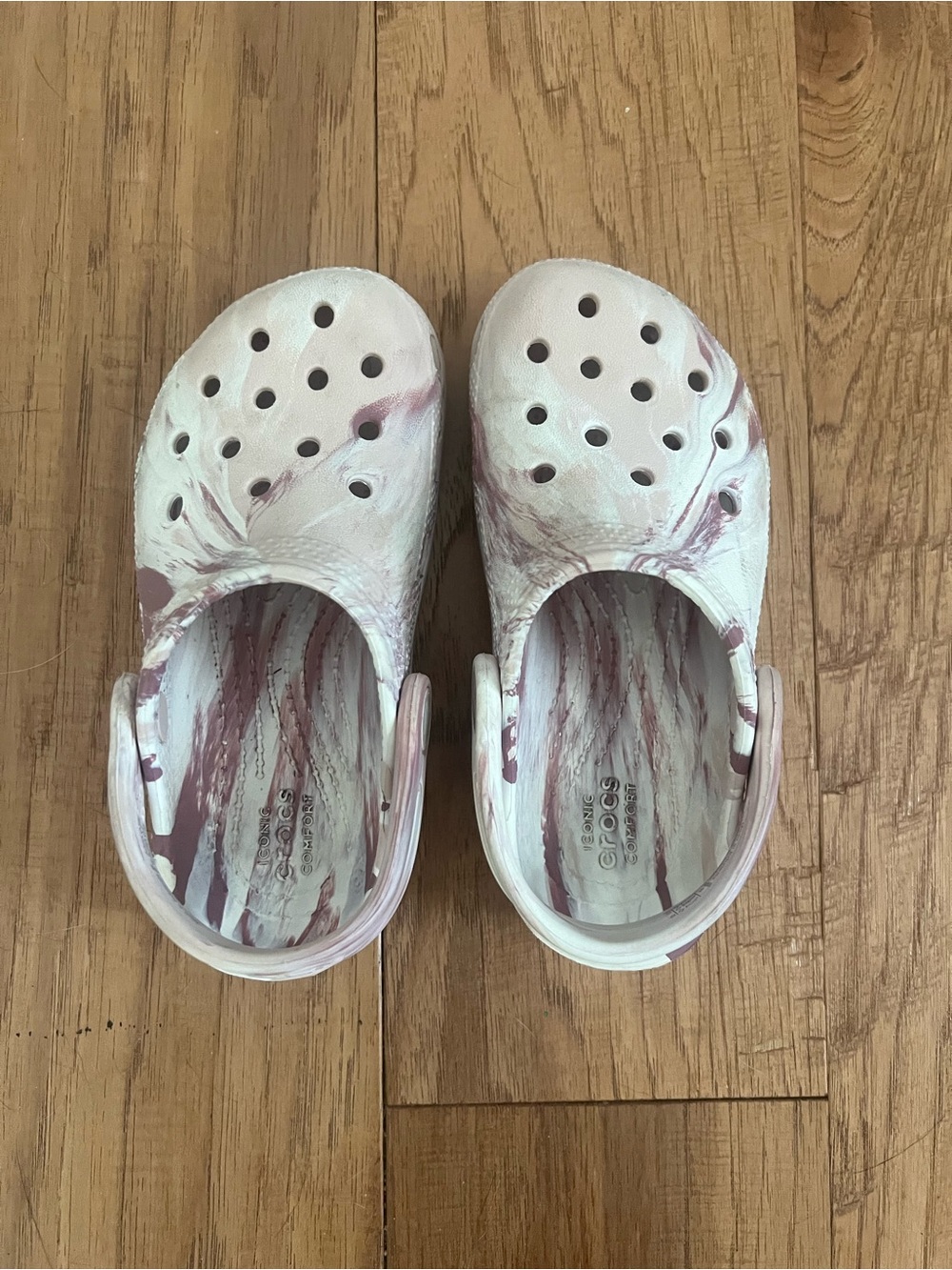 CROCS Kids White and Light Pink Marble Classic Clog